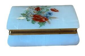 Vintage Italian Art Mark Lucite Trinket Box Celluloid Handpainted Flowers 4.5”